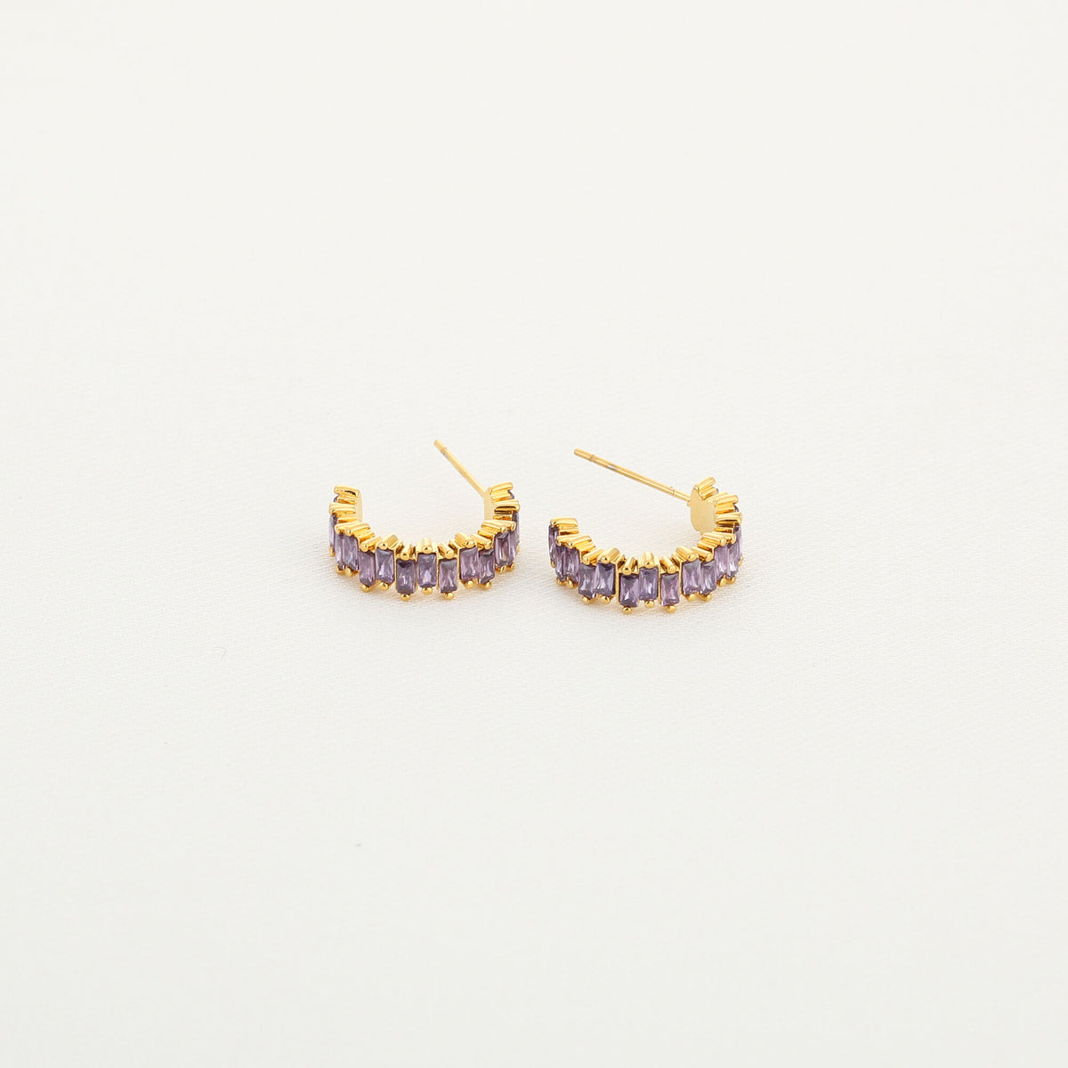 Oorbellen zirkonia ring goud/paars