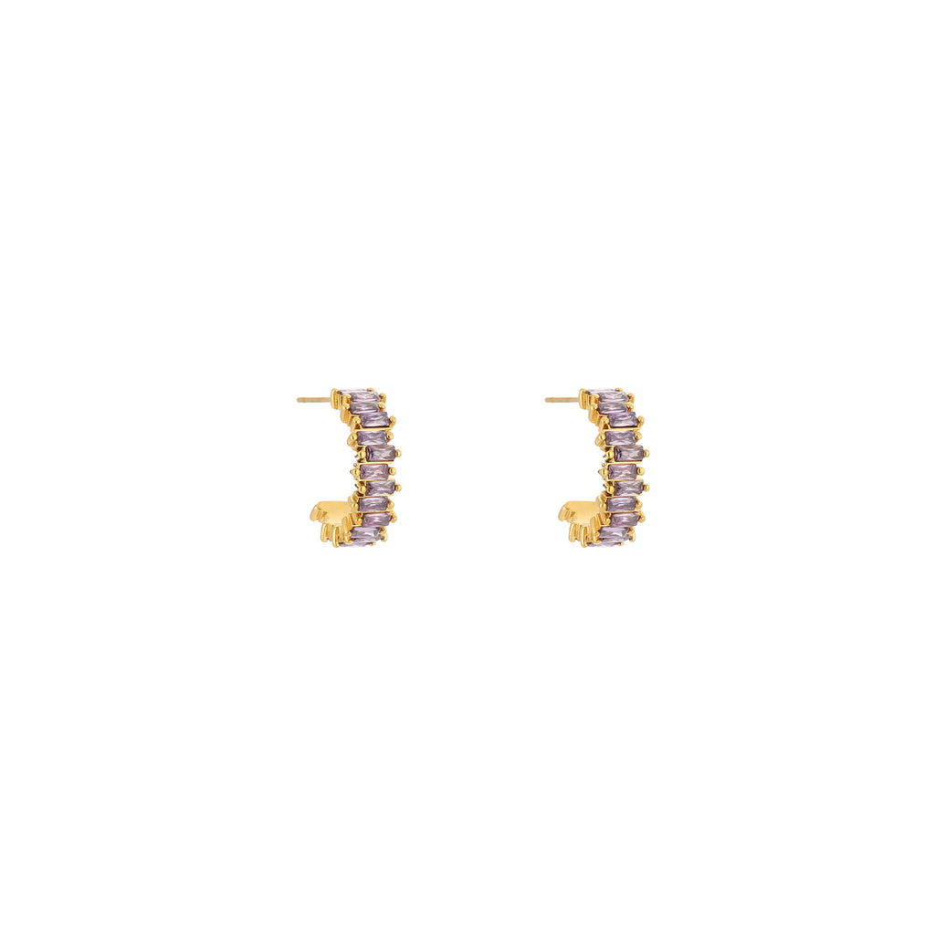 Oorbellen zirkonia ring goud/paars