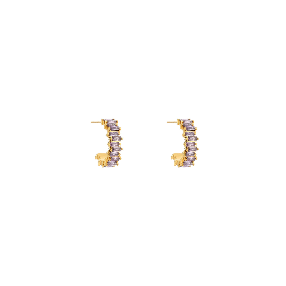 Oorbellen zirkonia ring goud/paars