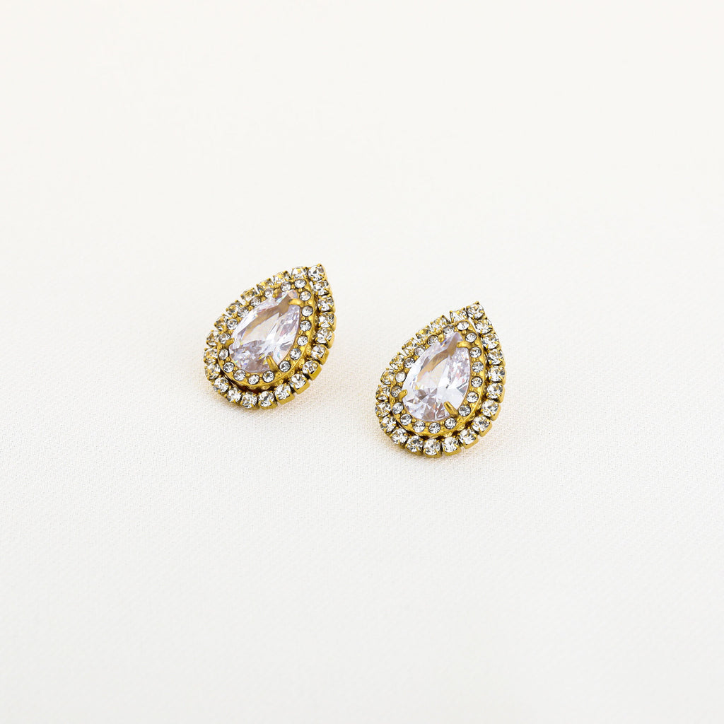 Oorbellen Druppelvormig strass goud